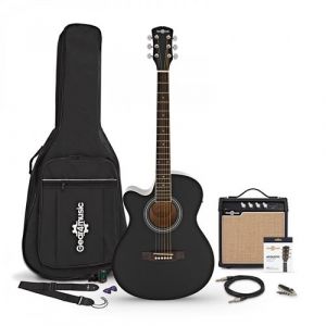 Guitare &Eacute;lectro-Acoustique Gaucher &agrave;&nbsp;Pan Coup&eacute;, Noire avec pack Ampli Acoustique 15 W et Accessoires