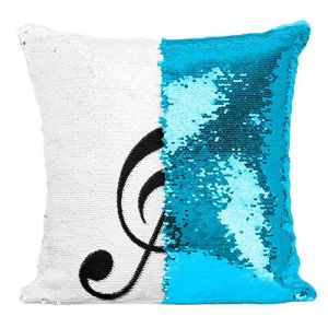 Fabulous Coussin avec Housse Sequin - Paillettes Turquoise Clef de Sol Musique Solf&egrave;ge [40 x 40 cm]