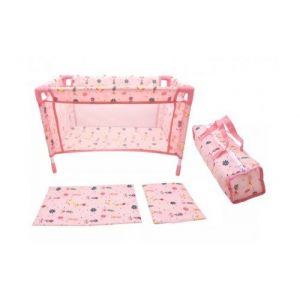 Lit poupee 46 cm max  fleurs  rose - avec oreiller  couverture  sac - lit parapluie  voyage - set jouet accessoire poupon et carte