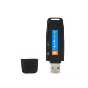 Enregistreur Vocal Type Cl&eacute; USB avec Slot Carte - 3h d'Autonomie, Double Micro, Id&eacute;al pour Cours - Noir