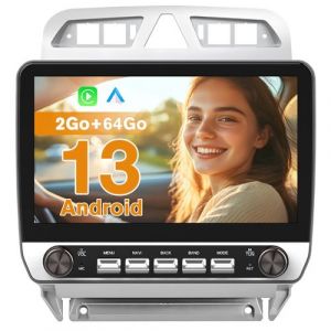 Autoradio Android 13 [2Go+64Go] pour Peugeot 307 307CC SW (2002-2013) avec Carplay Android Auto 10.1 Pouces Écran Tactile Deux Boutons Rotatifs GPS Bluetooth Wi-FI/SWC/Aide au Parking