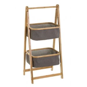 &Eacute;tag&egrave;re de rangement avec 2 panier en bambou-tissu coloris naturel/gris - Longueur 45 x Profondeur 36 x Hauteur 98 cm -JUANIO-