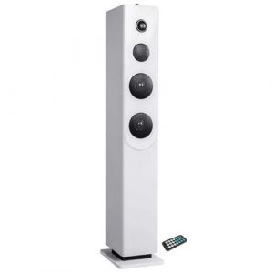 Tour de son amplifié 100W Innovaley HP33-CD-WHITE CD, Bluetooth, FM et USB + télécommande,  Jeu lumière Boule LED, Chambre Salon