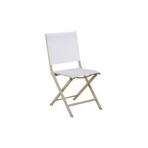 Chaise pliante - THEMA - Aluminium &eacute;poxy sand - Toile TPEP chin&eacute; blanc
