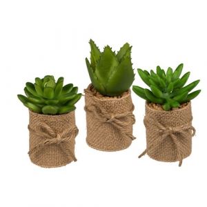 mini cactus artificiel dans pot en jute de 10cm - 121051
