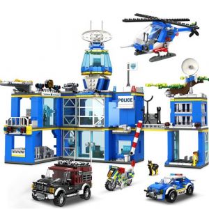 HOGOKIDS Commissariat de Police de la ville - Jouets de construction avec hélicoptère moto voiture de police bandits voiture - 1260 pièces