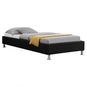 Lit futon simple NIZZA, 90 x 190 cm, avec sommier, revêtement en tissu noir