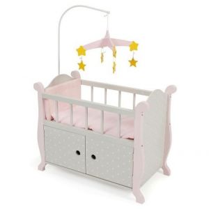 Lit armoire en bois poupée - gris et rose - dim. 57x31x78 cm