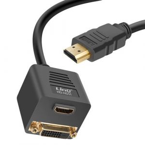 Adaptateur HDMI Mâle vers DVI-D Femelle et HDMI Femelle Compact LinQ Noir