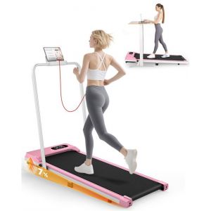 Tapis de course avec accoudoirs incliné 7% BIGZZIA , 1-8 km/h, 2,5 CV, avec télécommande et écran LCD, poids max 120 kg, Rose