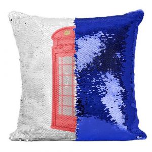 Fabulous Housse de Coussin à Sequin - Paillettes Bleu Londres Cabine Téléphonique Rouge [40 x 40 cm]