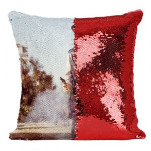 Fabulous Coussin avec Housse Sequin - Paillettes Rouge Cowboy Shérif Western Duel au Revolver [40 x 40 cm]