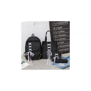 Sac &agrave; dos pour femme sac d'&eacute;tudiant f&eacute;minin sac d'arc sac en toile sac &agrave; dos sac de voyage - noir