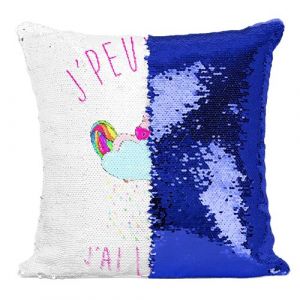 Fabulous Housse de Coussin à Sequin - Paillettes Bleu J'Peux Pas J'Ai Licorne Licorne Qui Dort sur Nuage [40 x 40 cm]