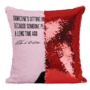 Fabulous Housse de Coussin &agrave; Sequin - Paillettes Rouge Tree Citation Anglais Warren Buffet [40 x 40 cm]