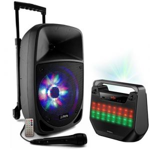 Enceinte Karaoke Nomade autonome batterie Bluetooth USB 300W PARTY-8LED Micro - Enceinte portable FREESOUND40 Anniversaire Boom Dj