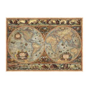Puzzle adulte 1000 pieces mappemonde mythologie - set collection vielle carte du monde + carte tigre