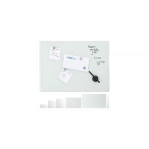 Tableau mémo magnétique, verre protecteur, panneau pense-bête, 3 aimants, 80 x 50 cm, blanc