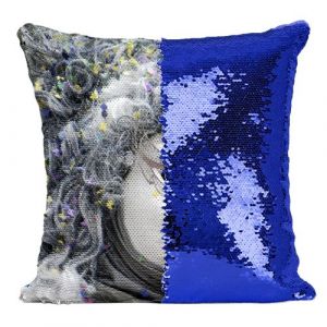 Fabulous Housse de Coussin à Sequin - Paillettes Bleu Carnaval de Venise Masque Blanc et Argent [40 x 40 cm]