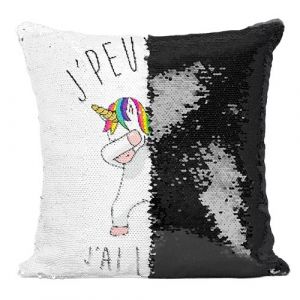 Fabulous Coussin avec Housse Sequin - Paillettes Noir J'Peux Pas J'Ai Licorne Qui Dab [40 x 40 cm]