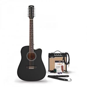 uitare &Eacute;lectro-Acoustique Dreadnought 12 cordes, Noir avec pack Ampli Acoustique 15 W et Accessoires
