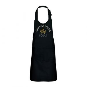 Fabulous Tablier Cuisine Enfant 2 Poches Noir Grande Soeur Famille Poule - Haut de gamme