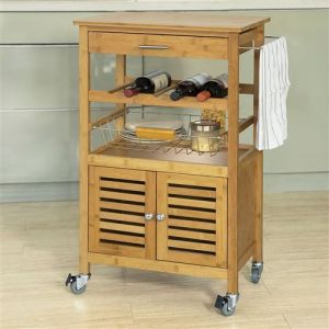 SoBuy FKW53-N Desserte cuisine Table roulante en Bambou Chariot de cuisine