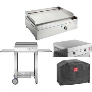 Planet - Plancha &eacute;lectrique en inox Chef 55 cm Avec chariot ouvert + couvercle + housse