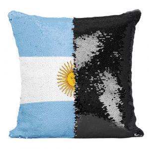 Fabulous Coussin avec Housse Sequin - Paillettes Noir Drapeau Argentine [40 x 40 cm]