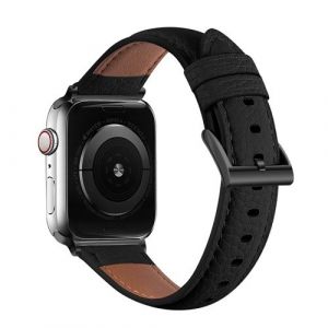 Bracelet de montre en cuir véritable simple pour Apple Watch Series 6/ SE/ 5/ 4 40mm - Noir