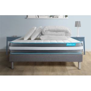 Pack 160x200 matelas BodyForm + sommier kit gris + Couette 260x240cm + 2 oreillers 60x40cm