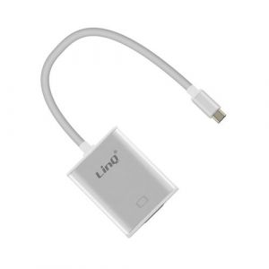 Adaptateur Vidéo USB type C Mâle vers VGA Hub Vidéo LinQ Argent