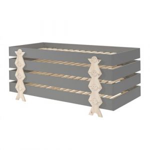 STAPEL - Lot de 4 Lits Empilables 90x200cm Gris Smiley - Altobuy