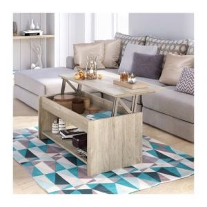 HAPPY Table basse transformable style contemporain laminé chene sonoma - L 100 x l 50 cm