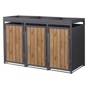 ML-Design Abri Cache 3 Poubelles 196x80x124cm 240L, Anthracite Aspect Bois Claire en