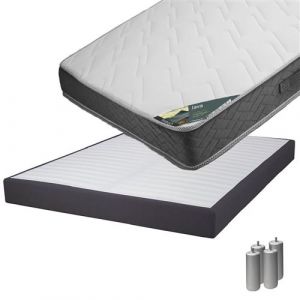 JAVA - Pack Matelas 140x190 + Sommier Tapissier Démontable 2x20 Lattes Anthracites + Pieds Argent 15cm - Altobuy