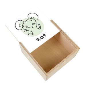 Boite Coffret en Bois - Fabulous - Rat Signe Astrologique Chinois (11 x 11 x 3,5 cm)
