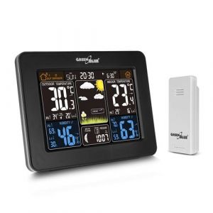 Green Blue GB523 Station m&eacute;t&eacute;o sans Fil avec Alarme sonde ext&eacute;rieure R&eacute;veil Calendrier Barom&egrave;tre Thermom&egrave;tre Phases de Lune DCF (GB523)