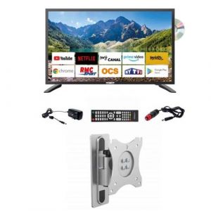 pack antarion tv led 21.5pouces 54cm smart connect lecteur dvd int&eacute;gr&eacute; support tv camping car