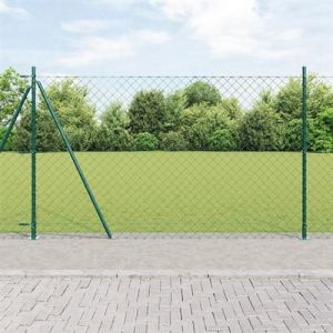 vidaXL Cl&ocirc;ture en cha&icirc;ne avec 7 poteaux flang&eacute;s 1,6x10 m en acier galvanis&eacute; 3351241