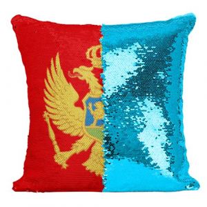 Fabulous Coussin avec Housse Sequin - Paillettes Turquoise Drapeau Montenegro [40 x 40 cm]
