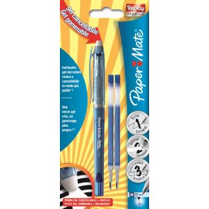 Pack stylo roller effaçable Paper Mate Replay Premium + 2 recharges encre Bleu