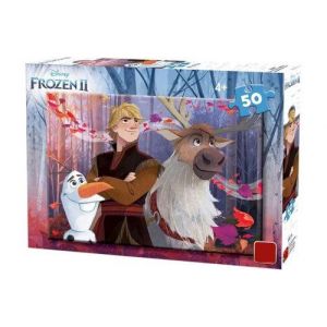 Puzzle 50 pieces reine des neiges 2 : sven olaf  kristoff dans la foret - collection enfant disney - frozen