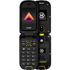 T&eacute;l&eacute;phone renforc&eacute; &agrave; clapet Double &eacute;cran Batterie 1200mAh Bouton SOS Hammer Noir