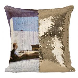 Fabulous Coussin avec Housse Sequin - Paillettes Dor&eacute; Office In A Small City Edward Hopper [40 x 40 cm]