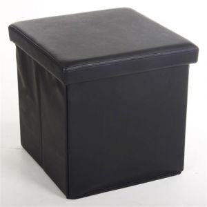 Pouf carre Lilo en Polyurethane coloris noir, Dim : H37.5 x P38 x L38 cm -PEGANE-