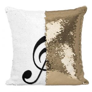 Fabulous Coussin avec Housse Sequin - Paillettes Doré Clef de Sol Musique Solfège [40 x 40 cm]