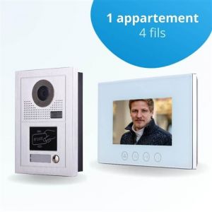 BT SECURITY Portier interphone vidéo classic-2 4 fils - 1 écran blanc 7" - avec mémoire photos - avec lecteur de badge