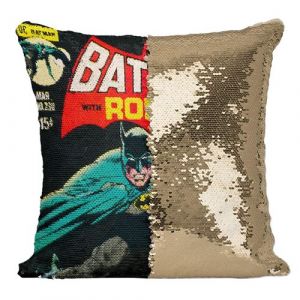 Fabulous Coussin avec Housse Sequin - Paillettes Dor&eacute; Batman With Robin Bande Dessinee [40 x 40 cm]