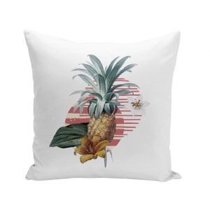 Fabulous Coussin blanc Ananas et Fleurs Tropicales [40x40 cm]